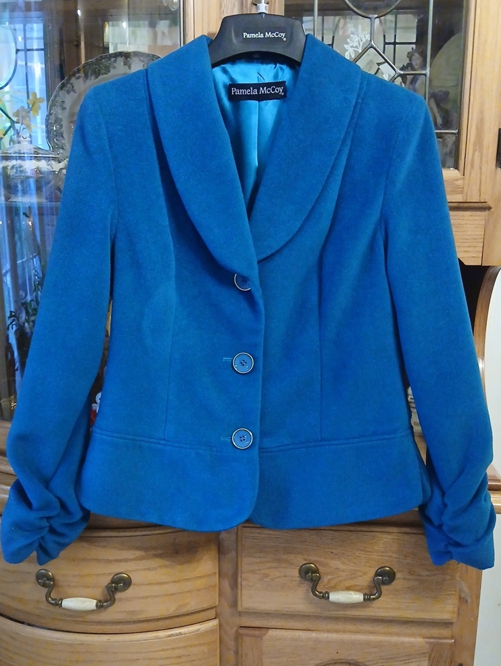 Pamela McCoy XS Teal Shawl Collar Blazer
